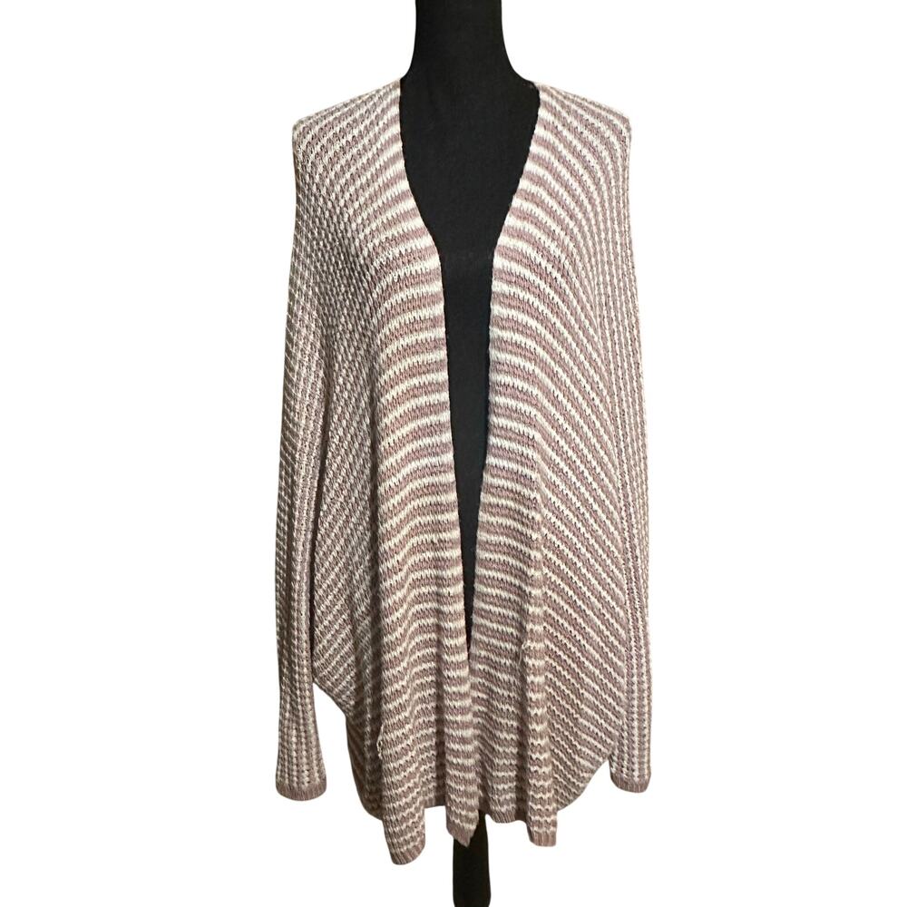 Be Cool Womens 1XL Open Front Cardigan Sweater Pink Cream Stripe Knit Soft Boho
